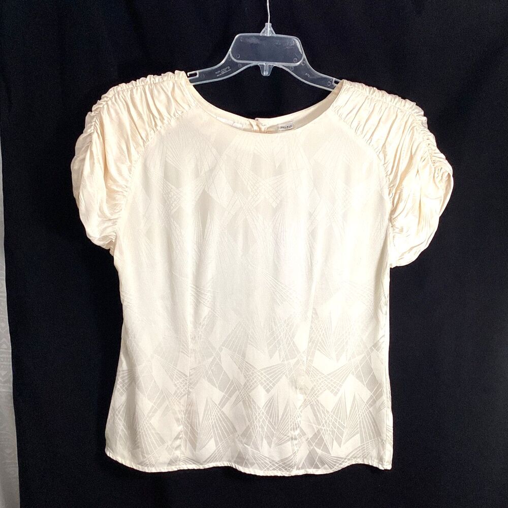Vintage Womens Oleg Cassini 80s 90s Cream White SIlk Satin Jacquard Blouse Top M